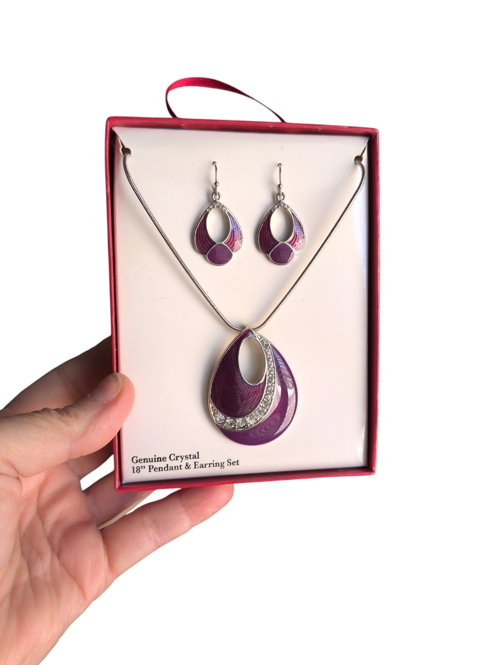 Purple Teardrop Crystal Pendant & Earring Set - Brand